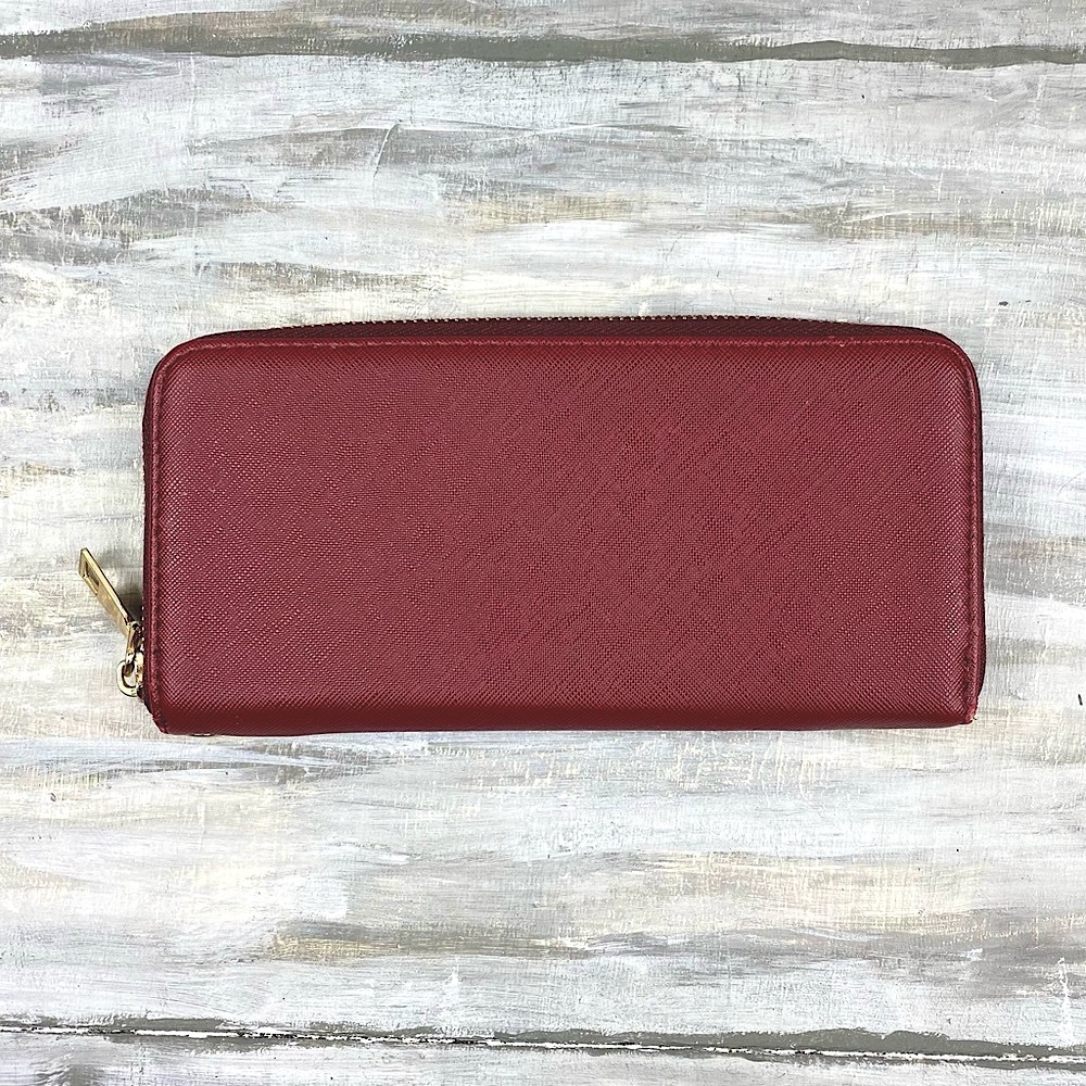 Maroon Red Zip Around Wallet Burgundy Card Holder Change Purse